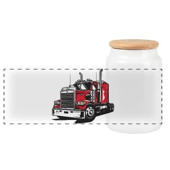 Red Truck Line Illustration - Panoramic Cookie Jar with Wooden Lid - white - Front