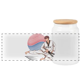 Taekwondo Korea Fighter – Martial Arts Style - Panoramic Cookie Jar with Wooden Lid - white - Front