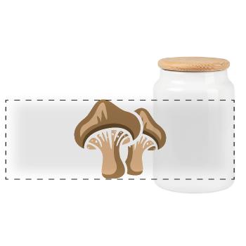 Zwei Cartoon-Pilze – Lustiges Natur & Wald Design - Panorama Keksdose mit Holzdeckel - Weiß - Vorne