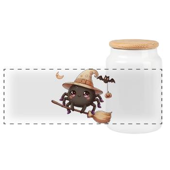 Kawaii Hexen‑Spinne auf Besen – Halloween Shirt - Panorama Keksdose mit Holzdeckel - Weiß - Vorne