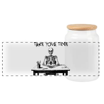 Take Your Time Skeleton - Panorama Keksdose mit Holzdeckel - Weiß - Vorne