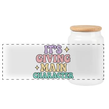 Main Character Vibes - Panoramic Cookie Jar with Wooden Lid - white - Front