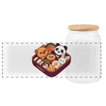 Boîte à sushis d’animaux d’anime – Trio mignon - Boîte à biscuits avec couvercle en bois - blanc - Devant
