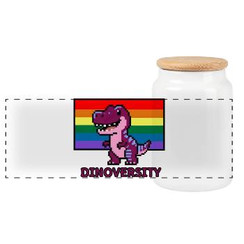 DinoVERSITY - Pixel Art Dinosaurier Pride! 🌈🦖 - Panorama Keksdose mit Holzdeckel - Weiß - Vorne