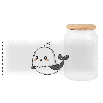 Whale Halloween Ghost - Panoramic Cookie Jar with Wooden Lid - white - Front