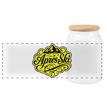 Après-ski Mountains Alps - Panoramic Cookie Jar with Wooden Lid - white - Front