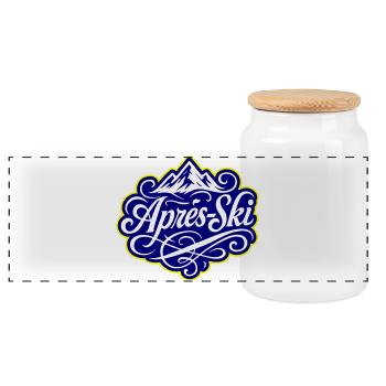 Après-ski Mountains Alps - Panoramic Cookie Jar with Wooden Lid - white - Front