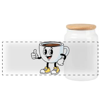 Cartoon Coffee Cup Funny Coffee Comic - Panoramic Cookie Jar with Wooden Lid - white - Front