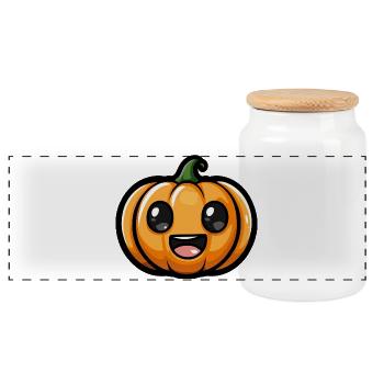 Pumpkin Halloween Autumn Comic - Panoramic Cookie Jar with Wooden Lid - white - Front