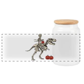 Cavalier squelette sur T Rex - Boîte à biscuits avec couvercle en bois - blanc - Devant