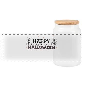 Dark Halloween Festive Typography - Panoramic Cookie Jar with Wooden Lid - white - Front