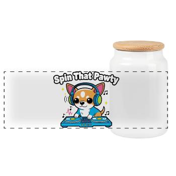 Faites tourner ce chiot DJ pawty - Boîte à biscuits avec couvercle en bois - blanc - Devant