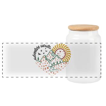 Adventure Awaits – Inspired by 70s Travel Posters - Panoramic Cookie Jar with Wooden Lid - white - Front