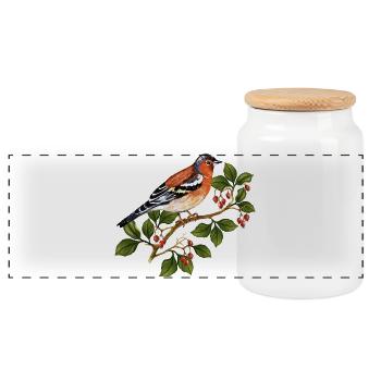 Bunter Vogel - Panorama Keksdose mit Holzdeckel - Weiß - Vorne