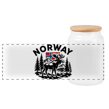Norwegische Waldlandschaft mit Elch und Flagge - Panorama Keksdose mit Holzdeckel - Weiß - Vorne