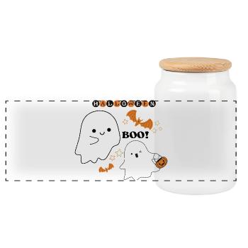 Kleine Geister Halloween Szene - Panorama Keksdose mit Holzdeckel - Weiß - Vorne