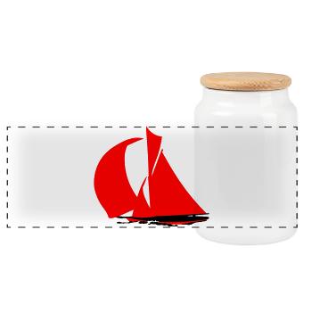 Red Sailboat Silhouette - Panoramic Cookie Jar with Wooden Lid - white - Front
