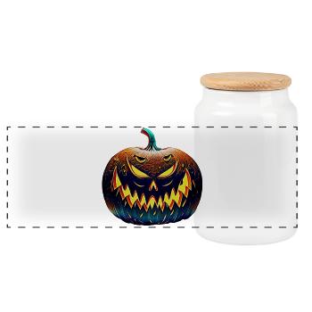 Neon Halloween Kürbis Schatten - Panorama Keksdose mit Holzdeckel - Weiß - Vorne