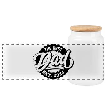The Best Dad EST 2024 - Panorama Keksdose mit Holzdeckel - Weiß - Vorne
