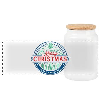 Frohe Weihnachten 2 - Panorama Keksdose mit Holzdeckel - Weiß - Vorne