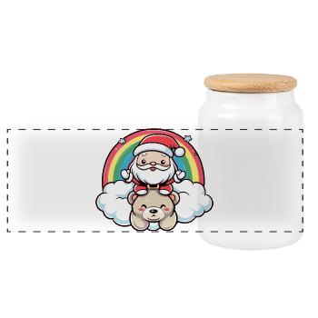 Bear Santa Claus Christmas - Panoramic Cookie Jar with Wooden Lid - white - Front