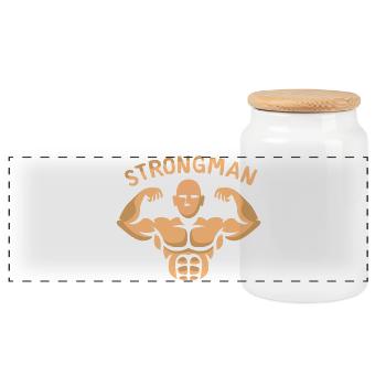 Strongman Bodybuilder – Kraft & Muskelpower - Panorama Keksdose mit Holzdeckel - Weiß - Vorne
