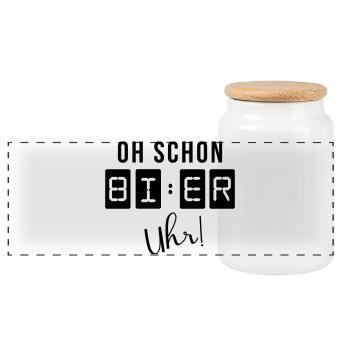Oh schon Bier Uhr - Panorama Keksdose mit Holzdeckel - Weiß - Vorne