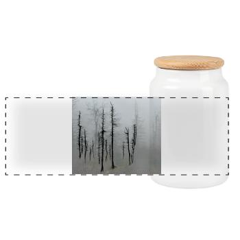 Totholzfichten_im_Nebel - Panoramic Cookie Jar with Wooden Lid - white - Front