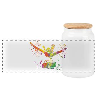 artistic gymnastics pommel horse gymnast - Panoramic Cookie Jar with Wooden Lid - white - Front