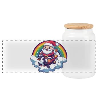 Penguin Santa Claus Christmas - Panoramic Cookie Jar with Wooden Lid - white - Front