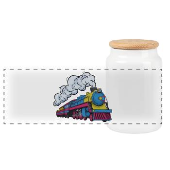 Steam locomotive color explosion - Panoramic Cookie Jar with Wooden Lid - white - Front