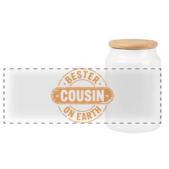 Bester Cousin - Panorama Keksdose mit Holzdeckel - Weiß - Vorne