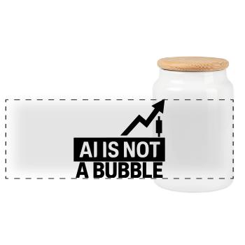 AI Is Not a Bubble - Panoramic Cookie Jar with Wooden Lid - white - Front