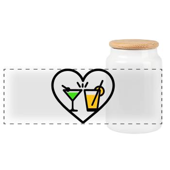 Cocktails Heart Summer Party Beach Gift - Panoramic Cookie Jar with Wooden Lid - white - Front