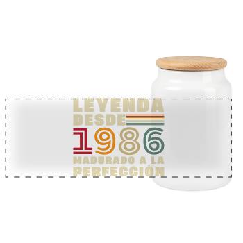 Legend Since 1986 Vintage Birthday Gift - Panoramic Cookie Jar with Wooden Lid - white - Front