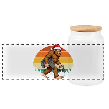 Gamer Bigfoot Christmas Video Games Lover Funny Xm - Panoramic Cookie Jar with Wooden Lid - white - Front