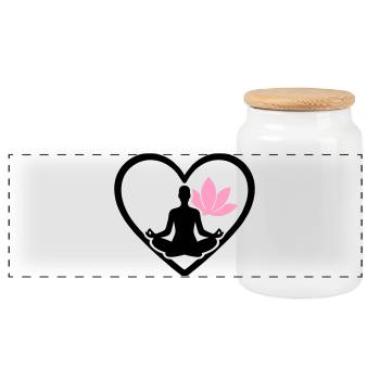 Damen Yoga Herz Silhouette Lotus Wellness - Panorama Keksdose mit Holzdeckel - Weiß - Vorne