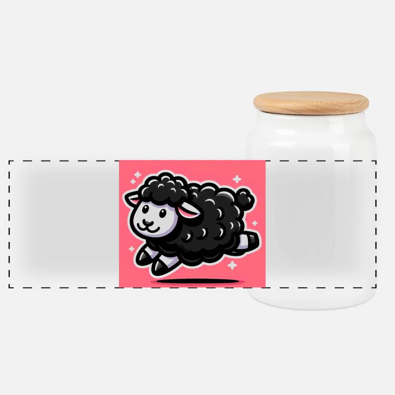 Black Sheep - Panoramic Cookie Jar with Wooden Lid - white