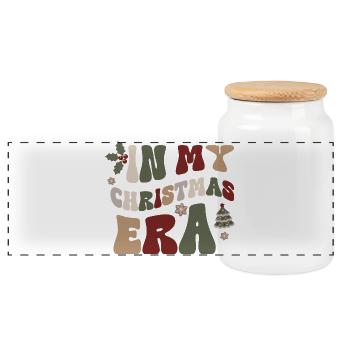 Christmas Gift In My Christmas Era - Panoramic Cookie Jar with Wooden Lid - white - Front