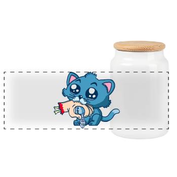 Gourmet kitten - Panoramic Cookie Jar with Wooden Lid - white - Front