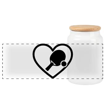 Cœur + Ping-Pong – La passion du tennis de table - Boîte à biscuits avec couvercle en bois - blanc - Devant