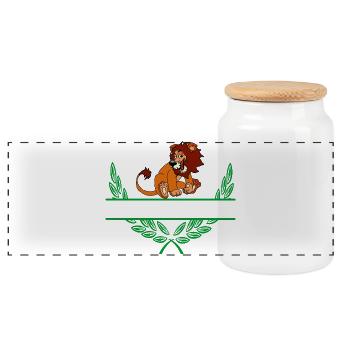 Lion Laurel Wreath with Namespace - Panoramic Cookie Jar with Wooden Lid - white - Front