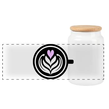Kaffee-Liebe: Latte art Herz Vektor - Panorama Keksdose mit Holzdeckel - Weiß - Vorne