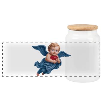CUPID CHERUB #1 - peace & love - Panoramic Cookie Jar with Wooden Lid - white - Front