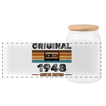 Original 1948 – Retro Cassette Limited Edition - Panoramic Cookie Jar with Wooden Lid - white - Front