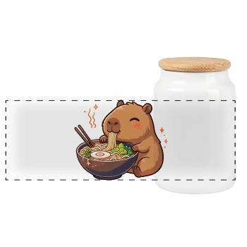 Capybara avec nouilles, ramen kawaii capybara - Boîte à biscuits avec couvercle en bois - blanc - Devant
