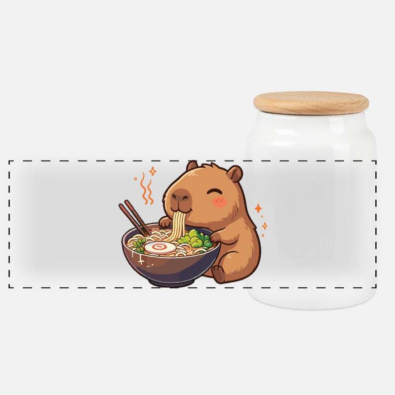 Capybara mit Nudeln Ramen kawaii Capybara - Panorama Keksdose mit Holzdeckel - Weiß