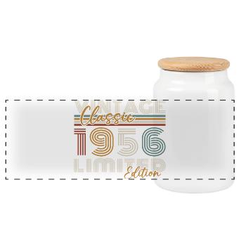 1956 Vintage Retro Birthday Gift - Panoramic Cookie Jar with Wooden Lid - white - Front