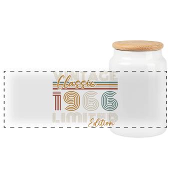 1966 Vintage Retro Geburtstagsgeschenk - Panorama Keksdose mit Holzdeckel - Weiß - Vorne