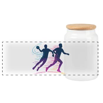 Handball Neon Player, Fast Attack, Team - Panoramic Cookie Jar with Wooden Lid - white - Front